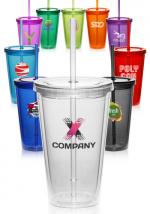 16 oz. Double Wall Acrylic Tumblers With Straws